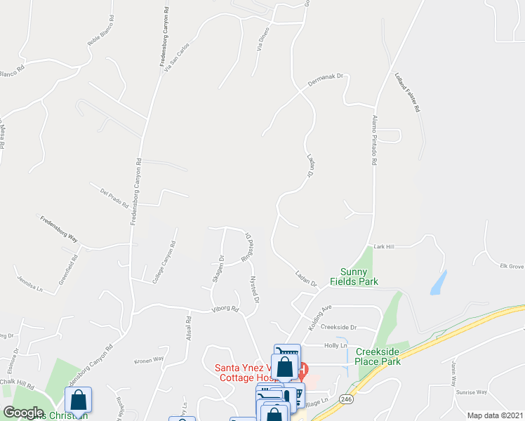 map of restaurants, bars, coffee shops, grocery stores, and more near 1015 Ladan Drive in Solvang