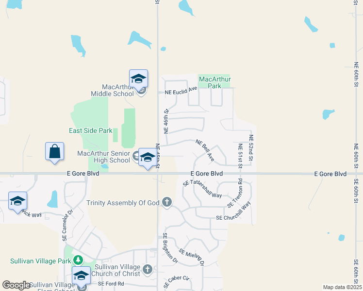 map of restaurants, bars, coffee shops, grocery stores, and more near 4543 Northeast Bell Avenue in Lawton