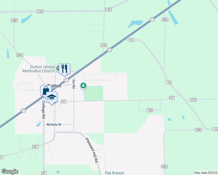 map of restaurants, bars, coffee shops, grocery stores, and more near 511 County Road 416 in Dutton