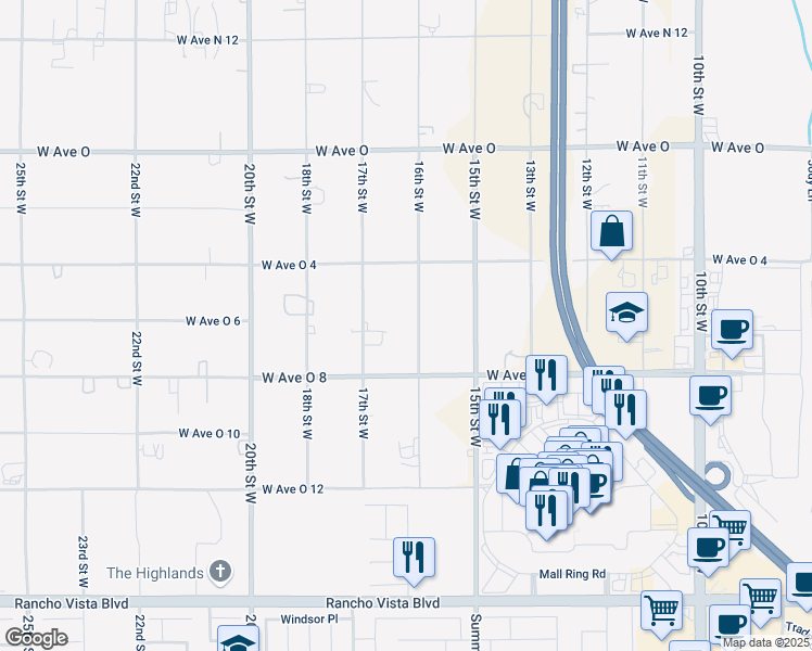 map of restaurants, bars, coffee shops, grocery stores, and more near 40059 16th Street West in Palmdale