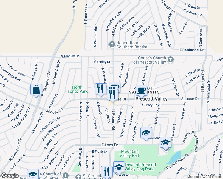 map of restaurants, bars, coffee shops, grocery stores, and more near 4725 North Norman Road in Prescott Valley