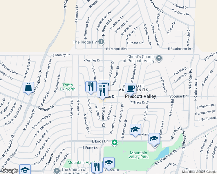 map of restaurants, bars, coffee shops, grocery stores, and more near 4709 N Harlequin Dr in Prescott Valley
