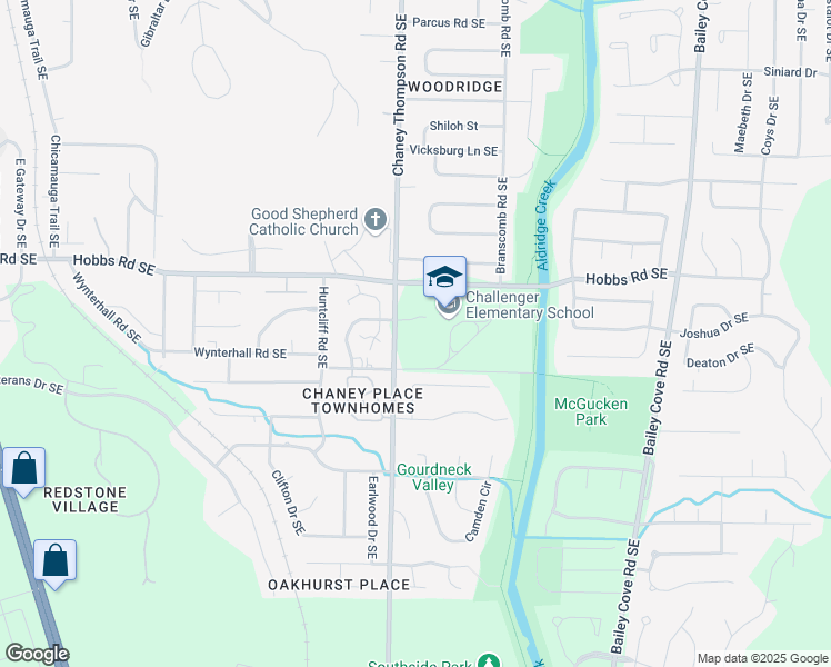 map of restaurants, bars, coffee shops, grocery stores, and more near 13555 Chaney Thompson Road Southeast in Huntsville