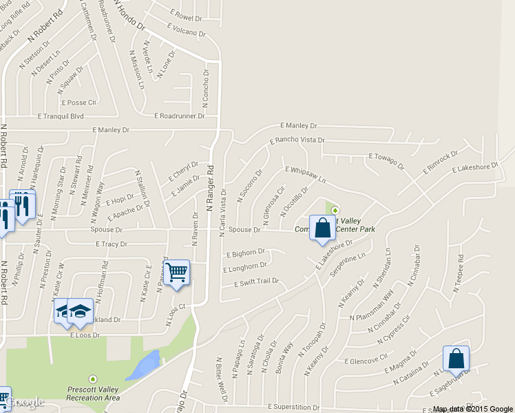 map of restaurants, bars, coffee shops, grocery stores, and more near 9141 East Whipsaw Lane in Prescott Valley