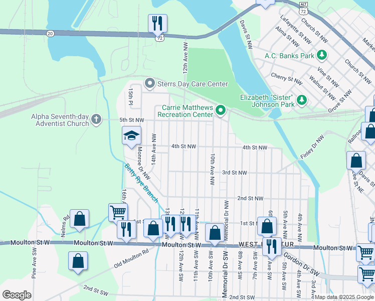 map of restaurants, bars, coffee shops, grocery stores, and more near 423 12th Avenue Northwest in Decatur