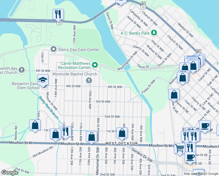 map of restaurants, bars, coffee shops, grocery stores, and more near 426 8th Avenue Northwest in Decatur