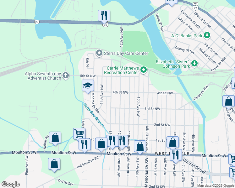 map of restaurants, bars, coffee shops, grocery stores, and more near 423 12th Ave NW in Decatur