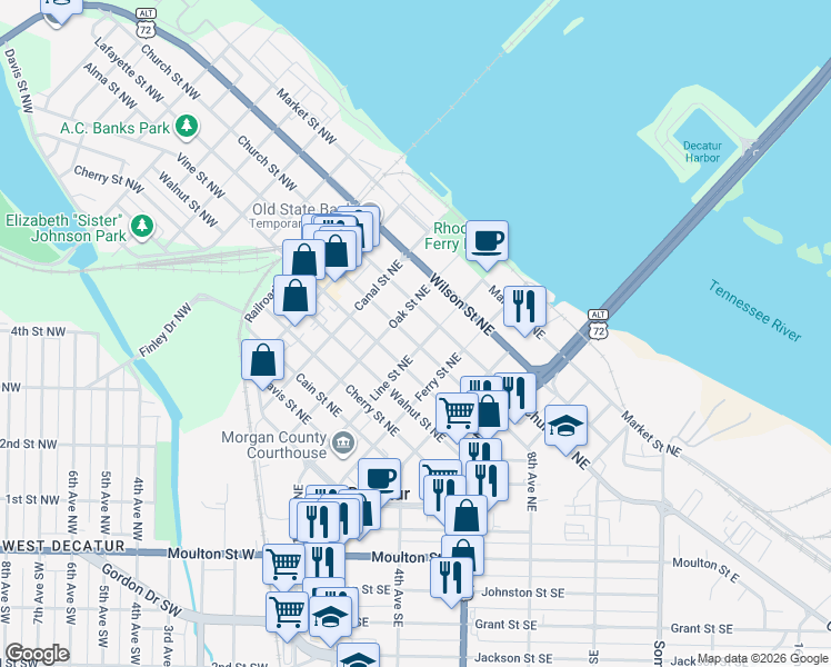 map of restaurants, bars, coffee shops, grocery stores, and more near 216 Lafayette Street Northeast in Decatur