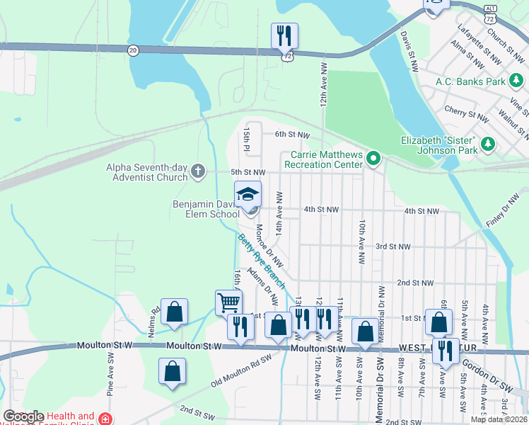 map of restaurants, bars, coffee shops, grocery stores, and more near 420 Monroe Drive Northwest in Decatur