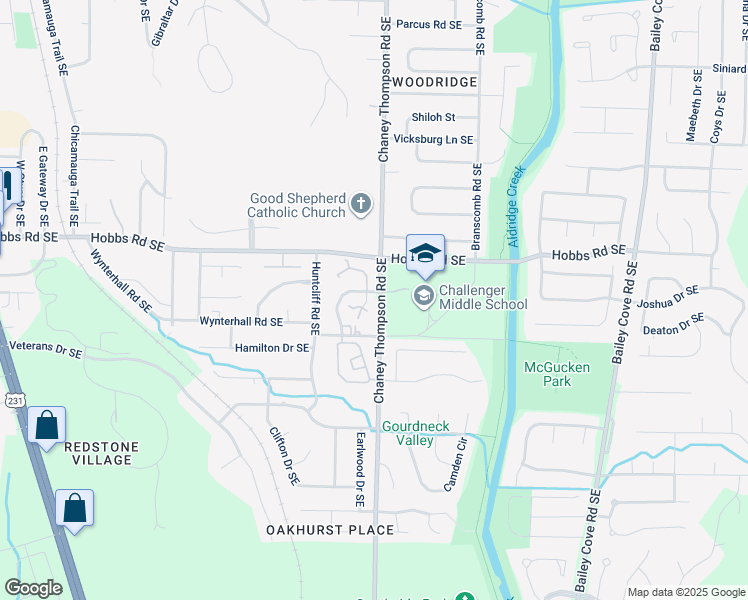 map of restaurants, bars, coffee shops, grocery stores, and more near 12100 Carriage Court Southeast in Huntsville