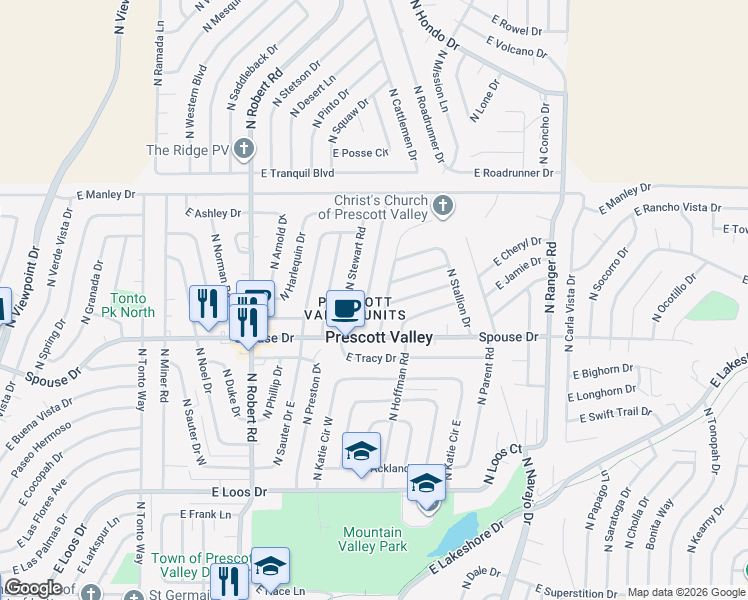 map of restaurants, bars, coffee shops, grocery stores, and more near 4717 North Meixner Road in Prescott Valley