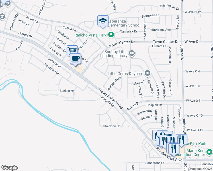 map of restaurants, bars, coffee shops, grocery stores, and more near 40062 Chelsea Court in Palmdale