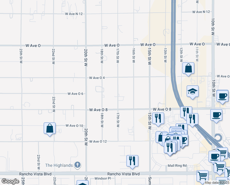 map of restaurants, bars, coffee shops, grocery stores, and more near 40105 17th Street West in Palmdale