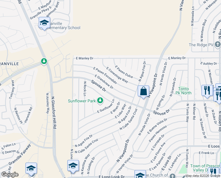map of restaurants, bars, coffee shops, grocery stores, and more near 7317 East Grandview Drive in Prescott Valley