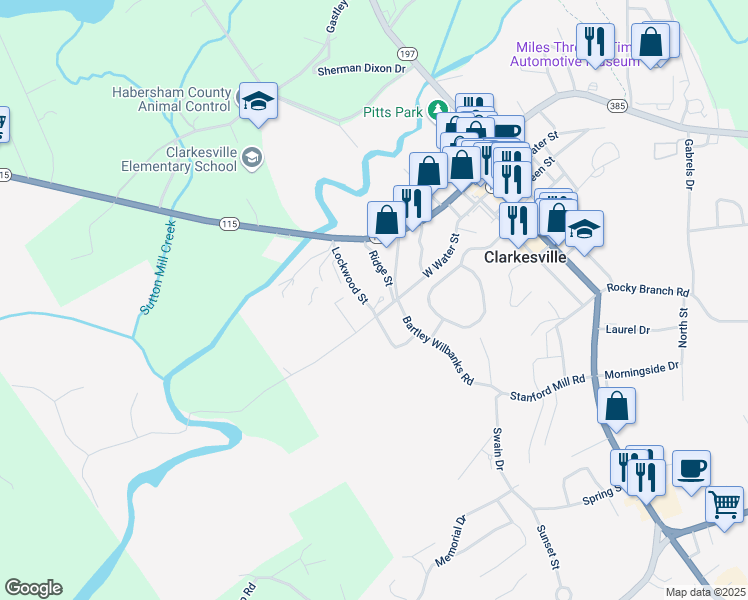 map of restaurants, bars, coffee shops, grocery stores, and more near 170 Lockwood Street in Clarkesville
