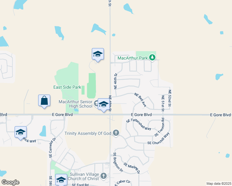 map of restaurants, bars, coffee shops, grocery stores, and more near 203 Northeast 46th Street in Lawton