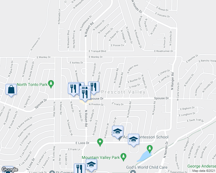map of restaurants, bars, coffee shops, grocery stores, and more near 4750 North Morning Star Drive in Prescott Valley