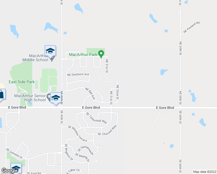 map of restaurants, bars, coffee shops, grocery stores, and more near 5006 Northeast Dearborn Avenue in Lawton