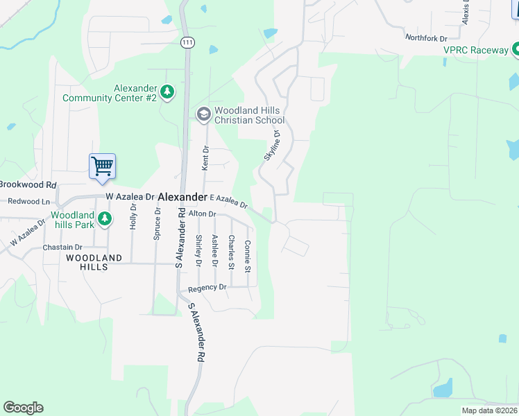 map of restaurants, bars, coffee shops, grocery stores, and more near 14913 East Azalea in Alexander