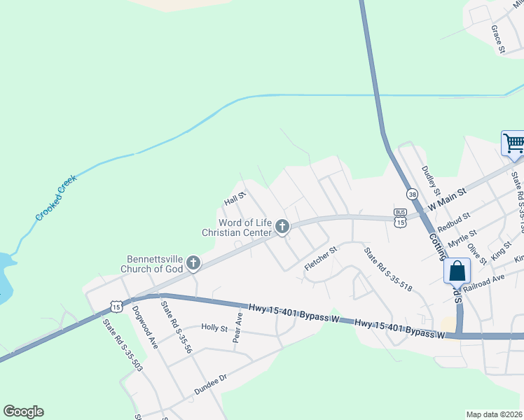 map of restaurants, bars, coffee shops, grocery stores, and more near 114 Lawson Street in Bennettsville