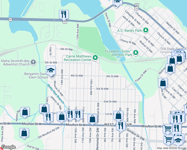 map of restaurants, bars, coffee shops, grocery stores, and more near 423 10th Avenue Northwest in Decatur