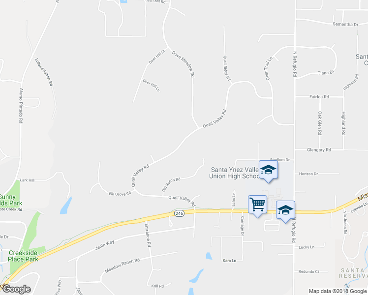 map of restaurants, bars, coffee shops, grocery stores, and more near 2770 Quail Valley Road in Solvang