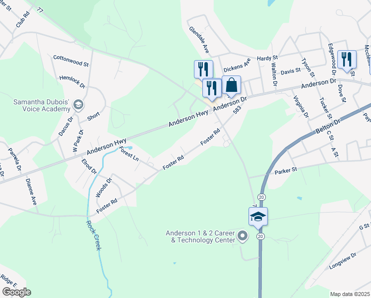 map of restaurants, bars, coffee shops, grocery stores, and more near 111 Foster Road in Williamston
