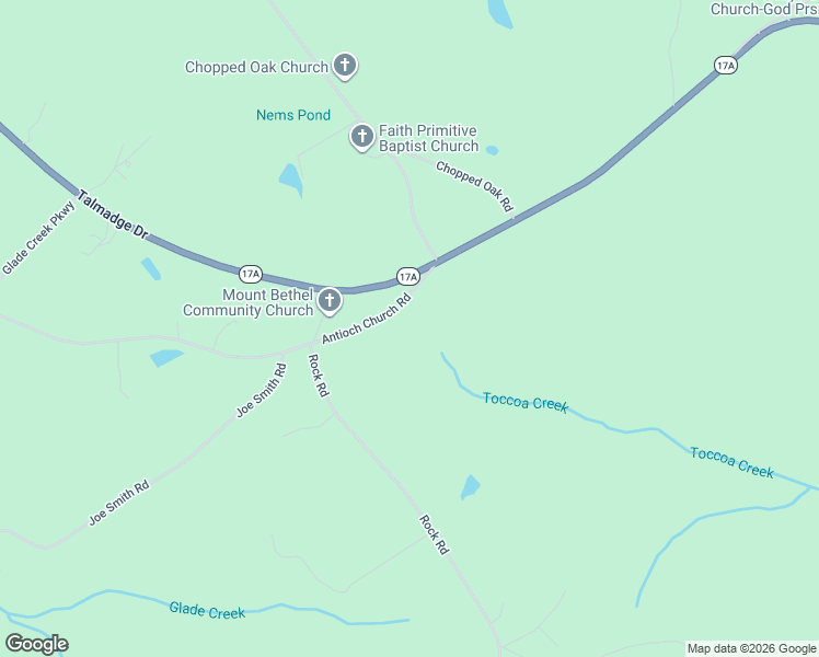 map of restaurants, bars, coffee shops, grocery stores, and more near 3904 Antioch Church Road in Toccoa