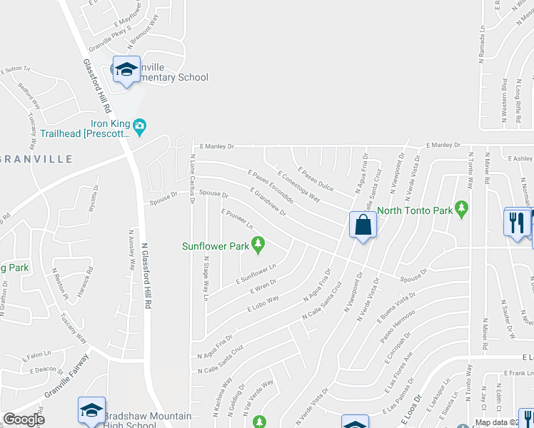 map of restaurants, bars, coffee shops, grocery stores, and more near 7235 Spouse Drive in Prescott Valley