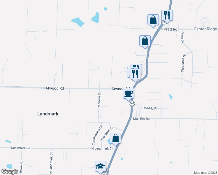 map of restaurants, bars, coffee shops, grocery stores, and more near 3709 Atwood Road in Little Rock