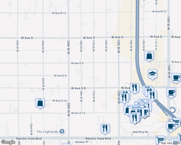 map of restaurants, bars, coffee shops, grocery stores, and more near 40105 17th Street West in Palmdale