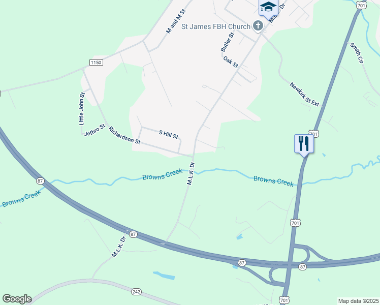 map of restaurants, bars, coffee shops, grocery stores, and more near 2214 Martin Luther King Junior Drive in Elizabethtown