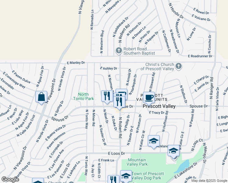 map of restaurants, bars, coffee shops, grocery stores, and more near 4725 North Norman Road in Prescott Valley