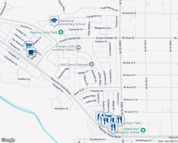 map of restaurants, bars, coffee shops, grocery stores, and more near 40116 Lloyds Court in Palmdale