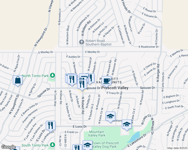 map of restaurants, bars, coffee shops, grocery stores, and more near 4741 North Harlequin Drive in Prescott Valley