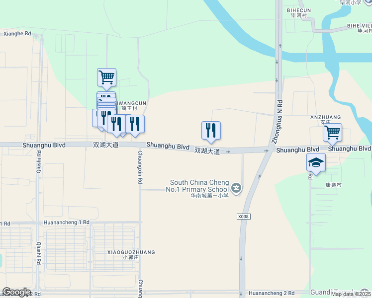 map of restaurants, bars, coffee shops, grocery stores, and more near Shuang Hu Da Dao in Zhengzhou Shi
