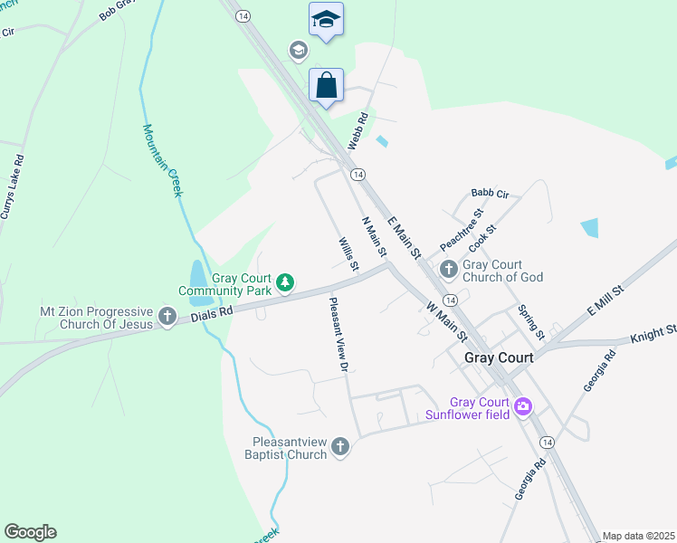 map of restaurants, bars, coffee shops, grocery stores, and more near 27 Willis Court in Gray Court