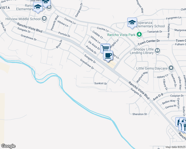 map of restaurants, bars, coffee shops, grocery stores, and more near 40119 Westin Way in Palmdale