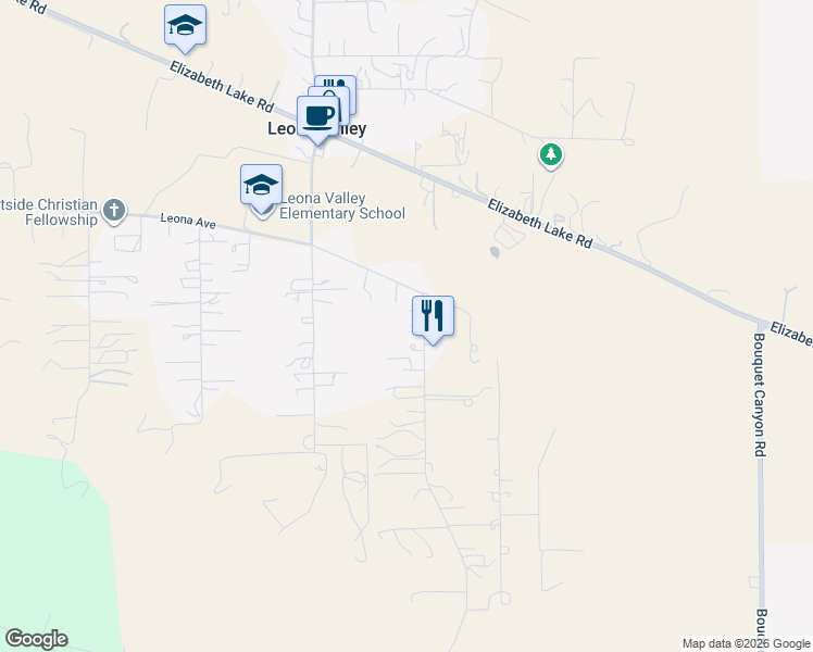 map of restaurants, bars, coffee shops, grocery stores, and more near 40103 87th Street West in Leona Valley