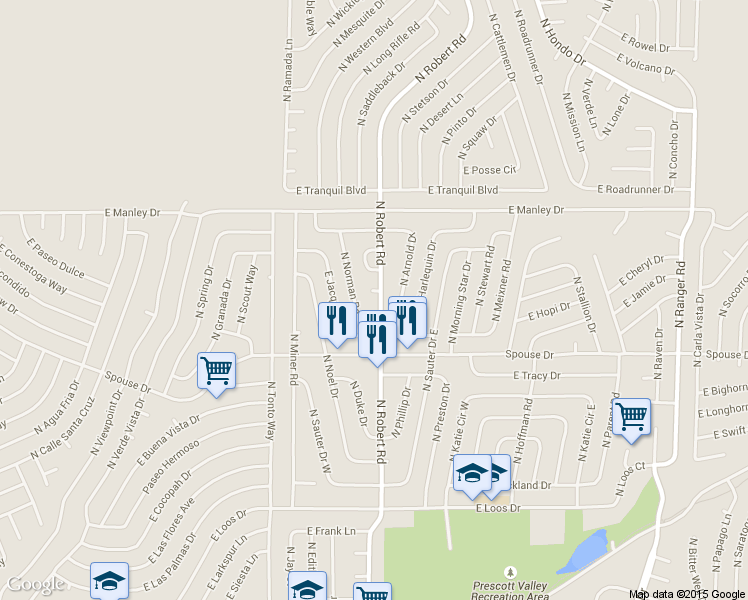 map of restaurants, bars, coffee shops, grocery stores, and more near 4725 North Norman Road in Prescott Valley