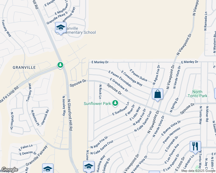 map of restaurants, bars, coffee shops, grocery stores, and more near 7165 East Pioneer Lane in Prescott Valley