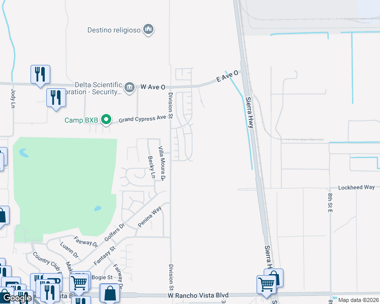 map of restaurants, bars, coffee shops, grocery stores, and more near 40131 La Cota Drive in Palmdale