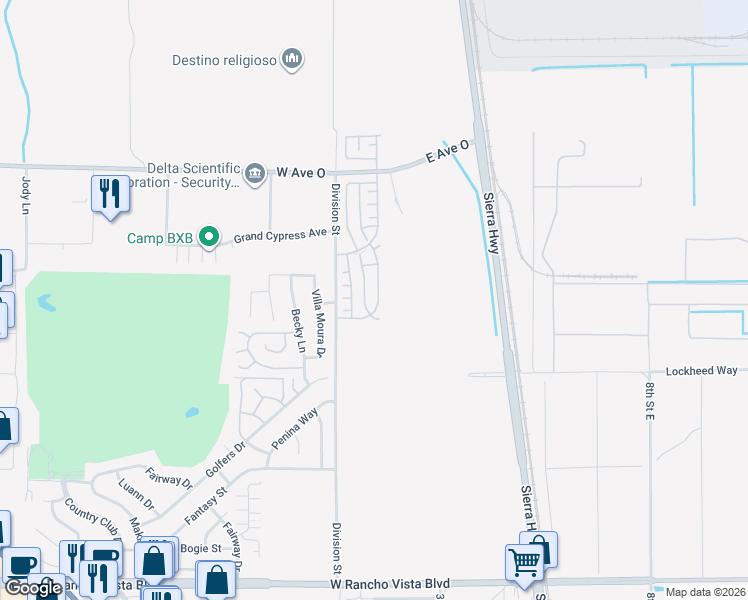 map of restaurants, bars, coffee shops, grocery stores, and more near 40131 La Cota Drive in Palmdale