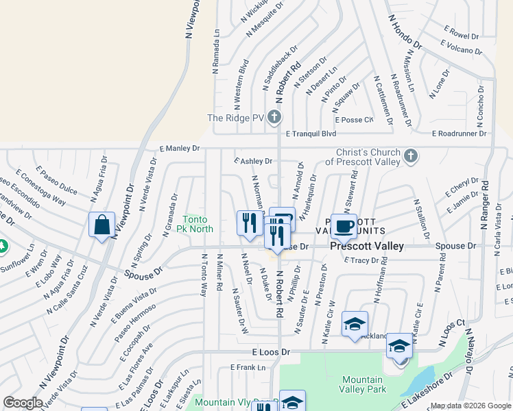 map of restaurants, bars, coffee shops, grocery stores, and more near 4836 North Judy Circle in Prescott Valley
