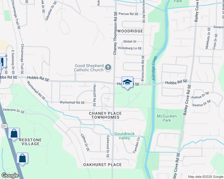 map of restaurants, bars, coffee shops, grocery stores, and more near 12004 Sugar Mill Circle in Huntsville