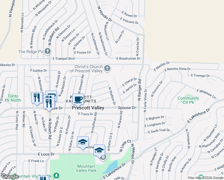 map of restaurants, bars, coffee shops, grocery stores, and more near 4745 North Stallion Drive in Prescott Valley