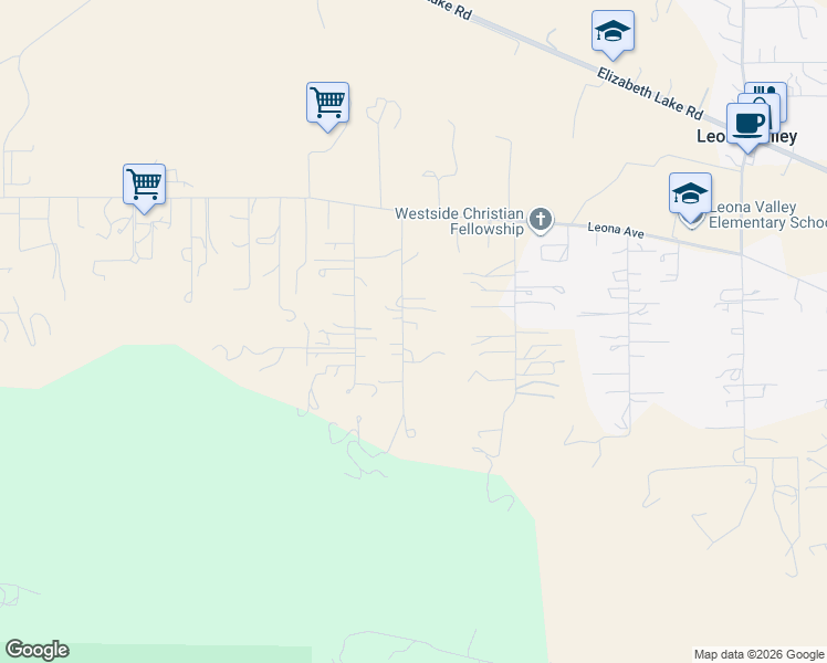 map of restaurants, bars, coffee shops, grocery stores, and more near 40140 97th Street West in Leona Valley