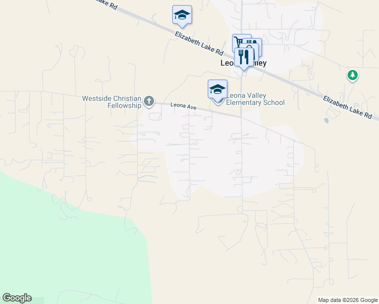 map of restaurants, bars, coffee shops, grocery stores, and more near 92nd Street West in Leona Valley