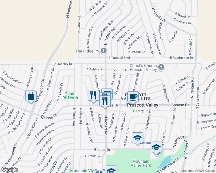map of restaurants, bars, coffee shops, grocery stores, and more near 4828 North Arnold Drive in Prescott Valley