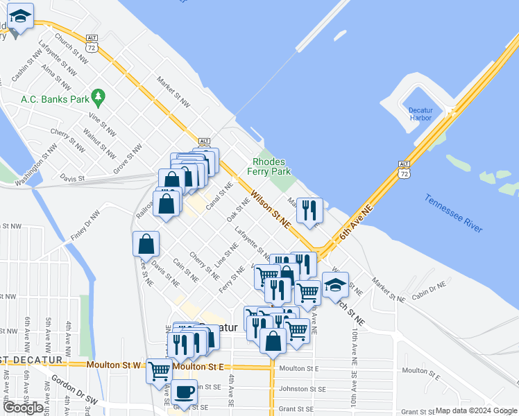map of restaurants, bars, coffee shops, grocery stores, and more near 1009 Line Street Northeast in Decatur